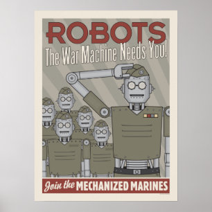 Póster Propaganda militar de robots de estilo vintage
