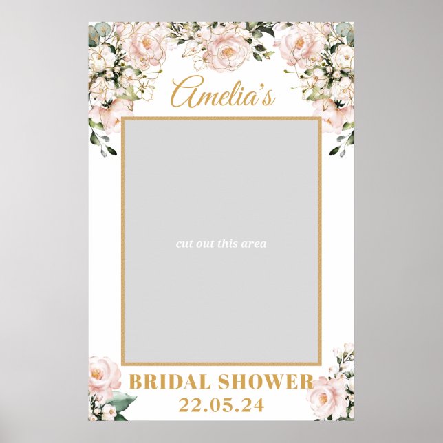 Póster Propio boho rosa floral dorado para fotos de boda (Frente)