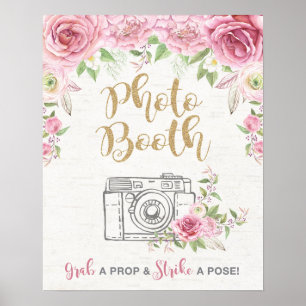 Póster Propósito de cabina de fotos de rosas rosadas Deco