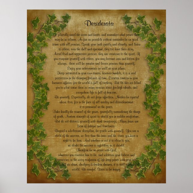 Póster Prosa Desiderata Gran hiedra en pergamino (Frente)