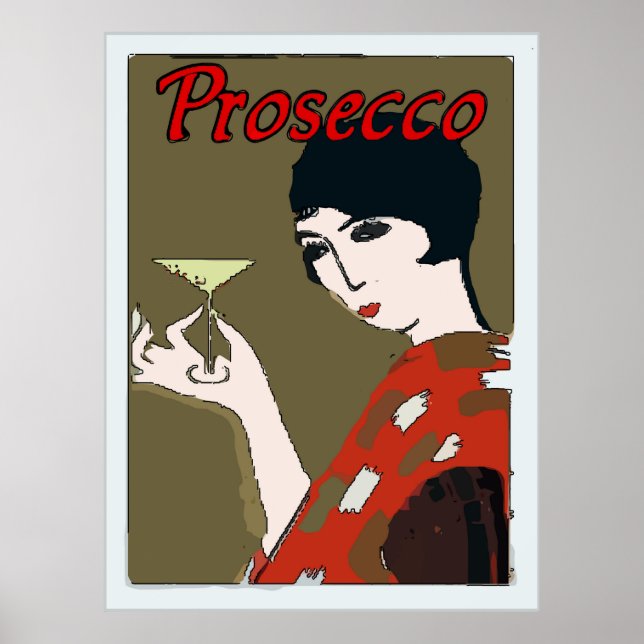 Póster Prosecco, mujer con vidrio (Frente)