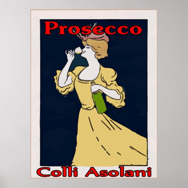 Póster Prosecco, mujer con vidrio (Frente)