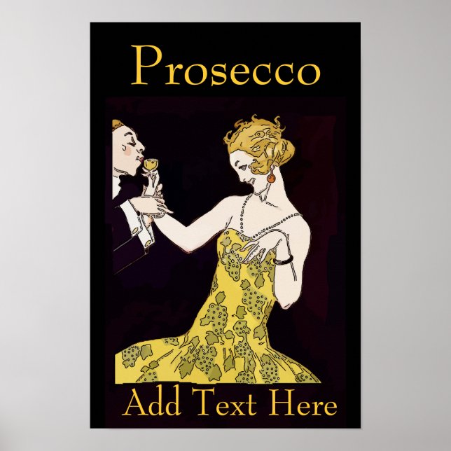 Póster Prosecco, vintage  couple, add text, (Frente)