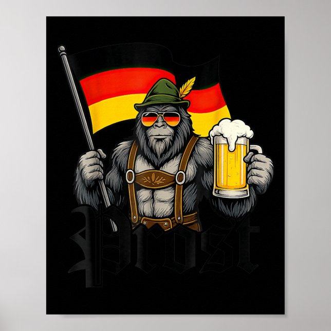 Póster Prost Bigfoot Drinking Beer Lederhosen German  (Frente)