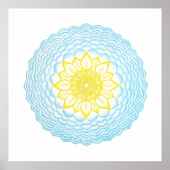Póster Protección amarillo azul Mandala Geométrica (Frente)