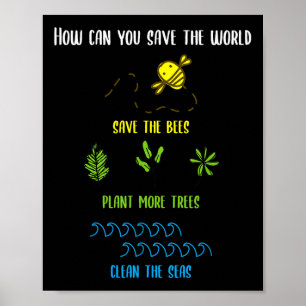 Póster Protección ambiental Abejas Plantas Árboles Lago E
