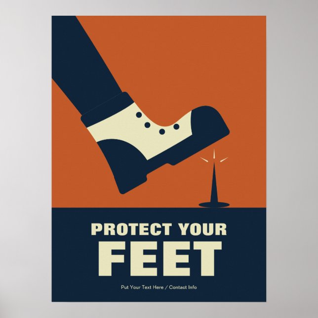 Póster Protect Your Feet Workplace Safety Retro (Frente)