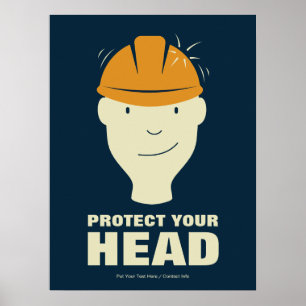 Póster Protect Your Head Workplace Safety Retro