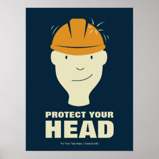 Póster Protect Your Head Workplace Safety Retro