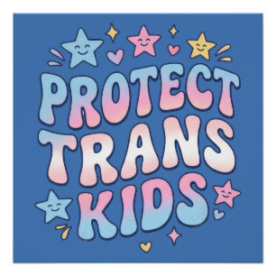 Póster Protege a los Niños Trans Kawaii Estrellas Retro O