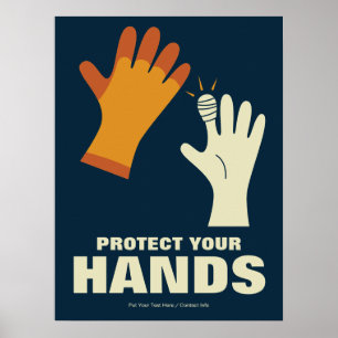 Póster Protege tus manos Seguridad laboral retro