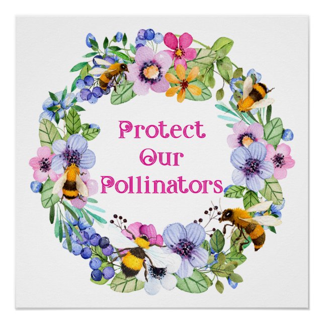 Póster Proteger nuestros polinizadores Flores de abejas (Anverso)