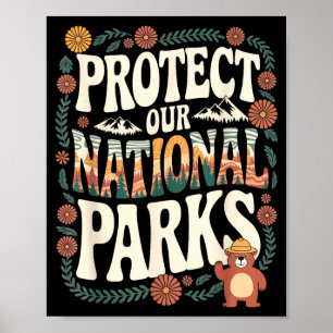 Póster Proteger parques nacionales pesca retro naturaleza
