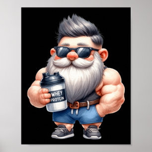 Póster Proteína de suero Gnome Dad Funny Bodybuilder Gráf