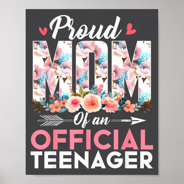 Póster Proud Mom Of Teenager 13th Birthday Gift Girls Tee (Frente)