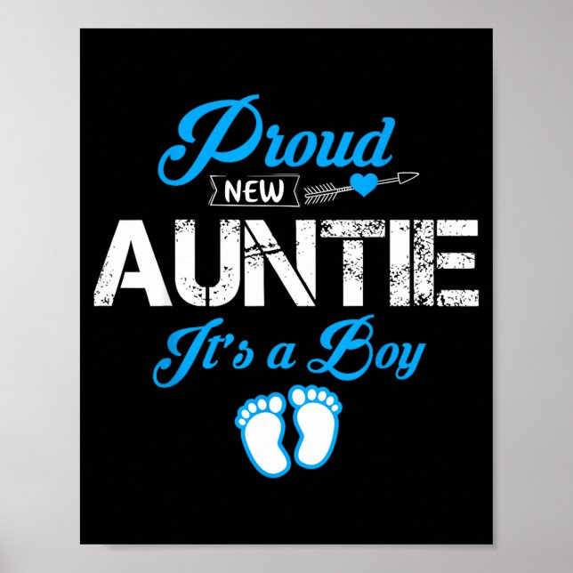 Póster Proud New Auntie It's A Boy Gender Reveal Funny Fa (Frente)