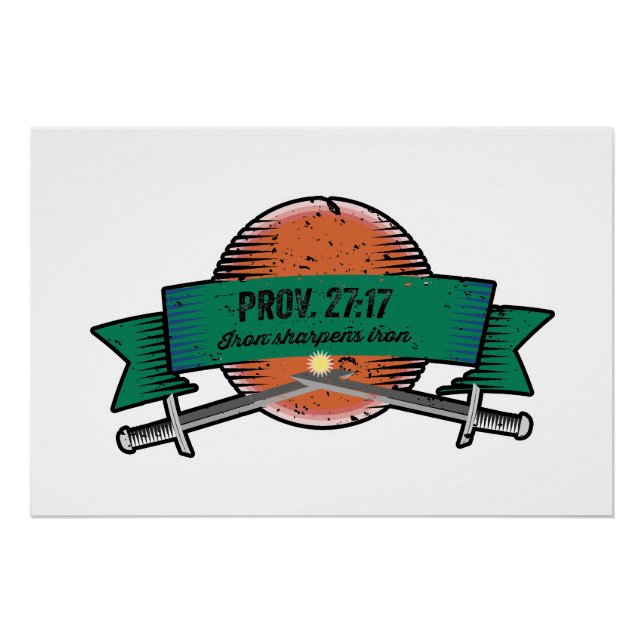 Póster Prov. 27:17 Iron Sharpens Iron Grunge Versión (Anverso)