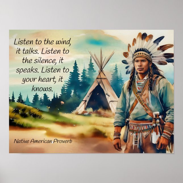 Póster Proverbio nativo estadounidense escucha el viento (Frente)