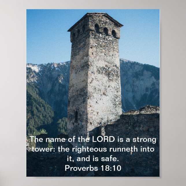 Póster Proverbios 18 fuerte Torre KJV Biblia Verse Wall A (Frente)