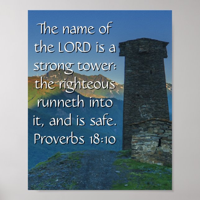 Póster Proverbios 18 Torre Fuerte2 KJV Biblia Verse (Frente)