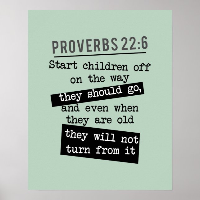 Póster proverbios 22:6 versículo biblia entrena a un niño (Frente)