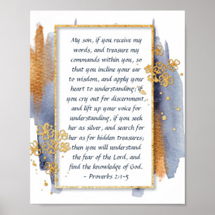 Póster Proverbios 2:1-5 Hijo mío, si recibes mis palabras