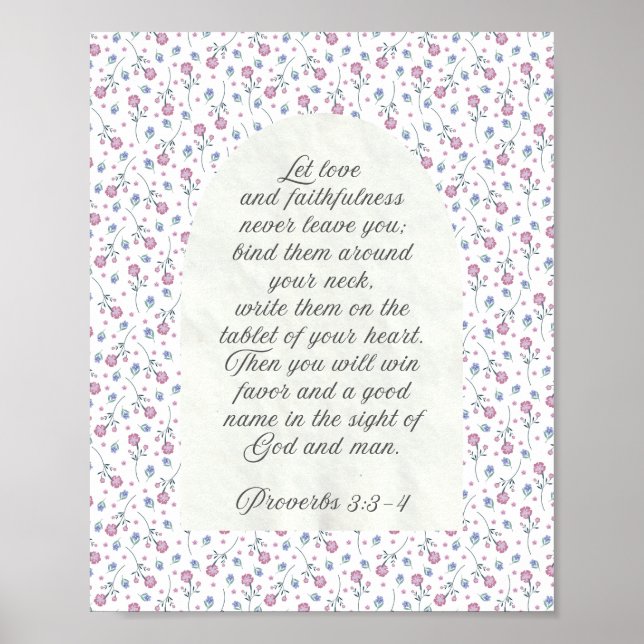 Póster Proverbios 3:3–4 Escritura Floral (Frente)