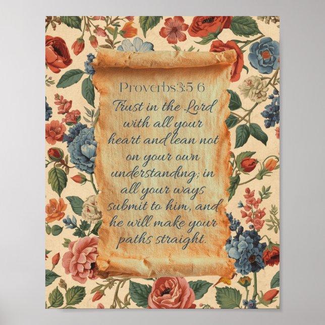 Póster Proverbios 3:5–6 Confía en el Señor Versículo Bíbl (Frente)