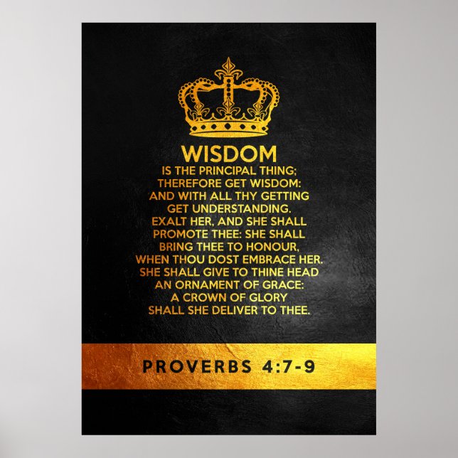 Póster Proverbios 4:7-9 Verso de la Biblia (Frente)
