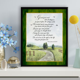 Póster Proverbios 4 Biblia Textos Acuarela Paisaje