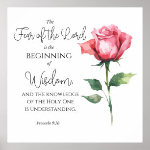Póster Proverbios 9:10 Temor del Señor Rosa Flor Biblia