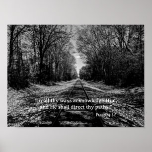 Póster Proverbios Escrituras Vía Férrea Blanco y Negro