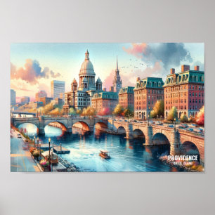 Póster Providence Rhode Island Travel Places acuarela