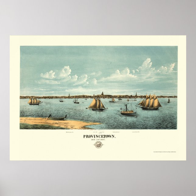 Póster Provincetown, MAMÁES Mapa Panorámico - 1877 (Frente)