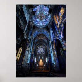 Póster Proyección de Luz de Vidrio de Catedral en Ruinas