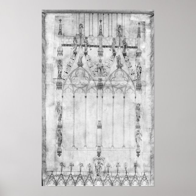 Póster Proyecto para la Catedral, elevación del oeste (Frente)