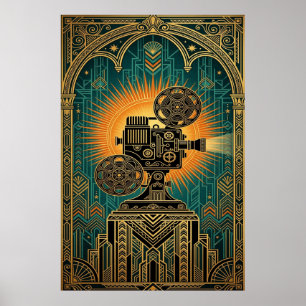 Póster Proyector de cine vintage Art Deco majestuoso en o