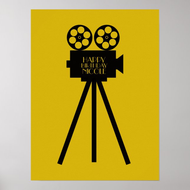 Póster Proyector de películas Hollywood Feliz cumpleaños (Frente)