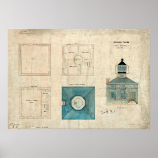 Póster Prudence Island Lighthouse Plan - Rhode Island