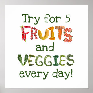 Póster Prueba 5 porciones de frutas y verduras todos los 
