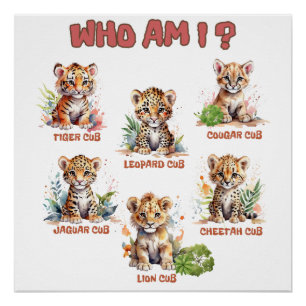 Póster Prueba educativa de animales salvajes de bebé de l