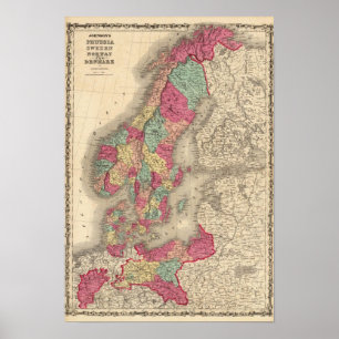 Póster Prusia Suecia Noruega y Dinamarca