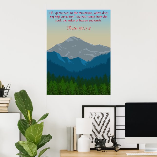 Póster Psalm121 Biblia Verse Mountains View (Oficina en casa)