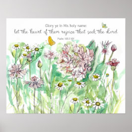 Póster Psalm 105 Scripture Pink Flowers Christian Art