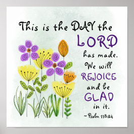 Póster Psalm 118:24 This is the Day, Inspirational Floral