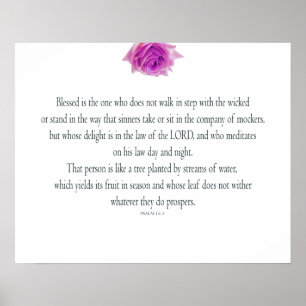 Póster PSALM 1:1-3 con flor morada