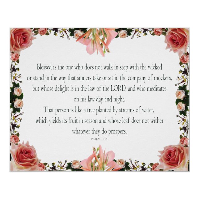 Póster PSALM 1:1-3 Diseño botánico, (Anverso)