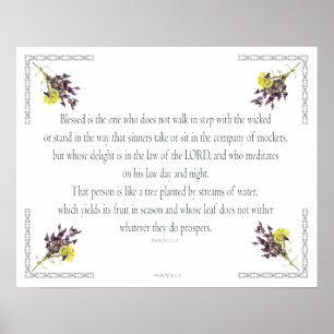 Póster PSALM 1:1-3 Diseño botánico,