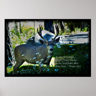 Póster Psalm 42:1 y Deer Black Border