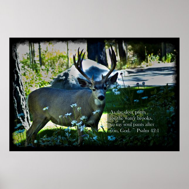 Póster Psalm 42:1 y Deer Black Border (Frente)